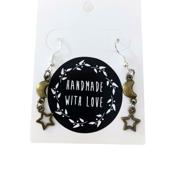 Handcrafted Moon and Stars Earrings - Picture 2 of 3
